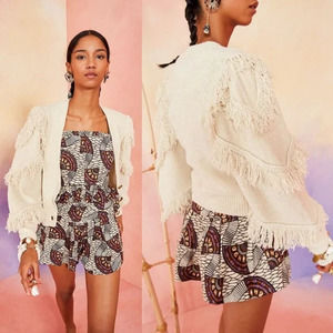 ULLA JOHNSON Silk Sweater Cardigan Elora Fringe Detailing Cream Button Sz M